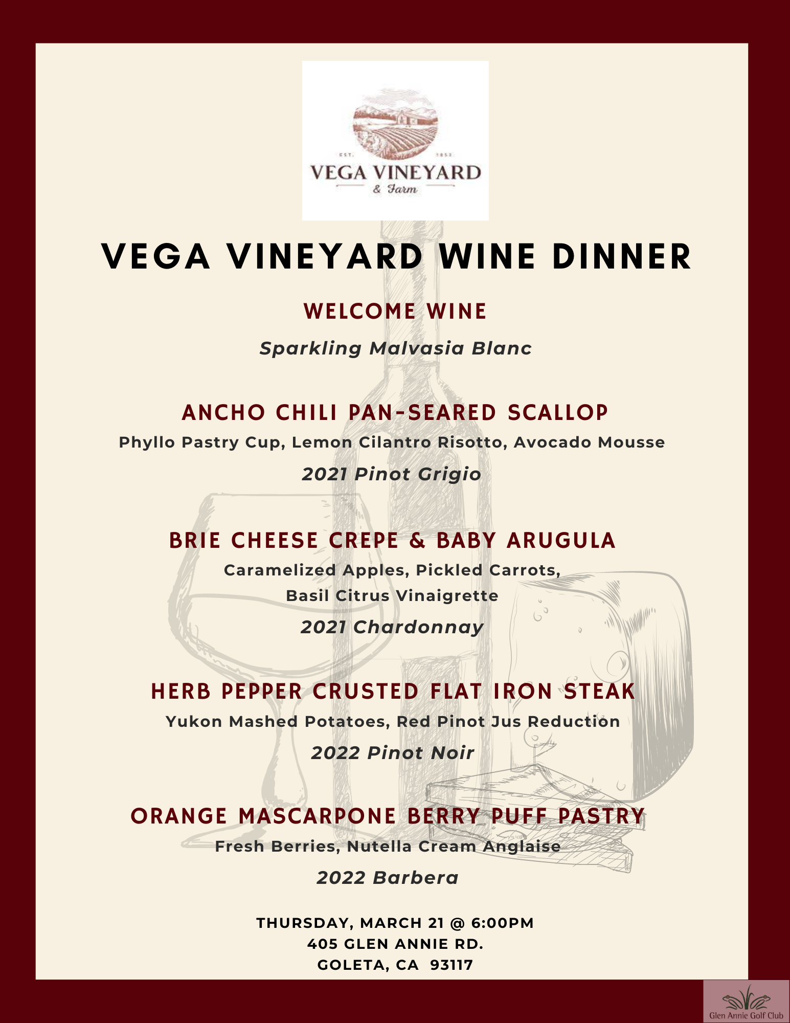 Vega Vinyard Wine Menu